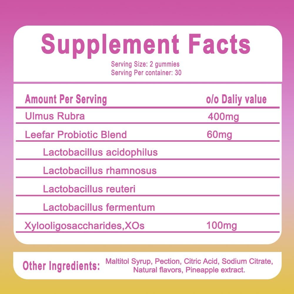 Leefar Women's Probiotics + Slippery Elm Gummies