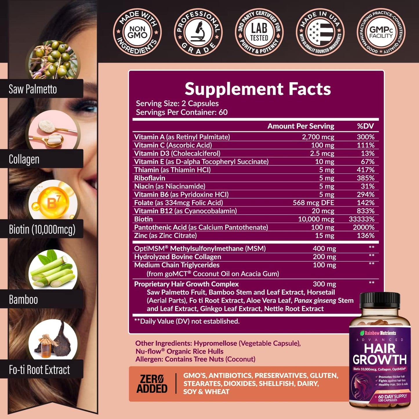Rainbow Nutrients Advanced Hair Growth Vitamins